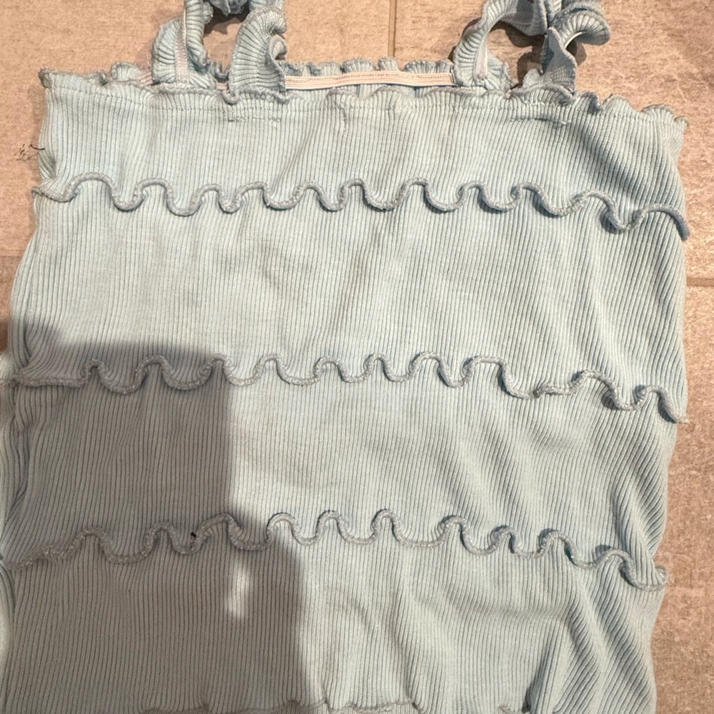 Flowers by Zoe Light Blue Ruffled Tank Top